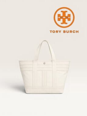 NWT Tory Burch Canvas Tote Bag Ivory White NWT OS Luxury Handbag